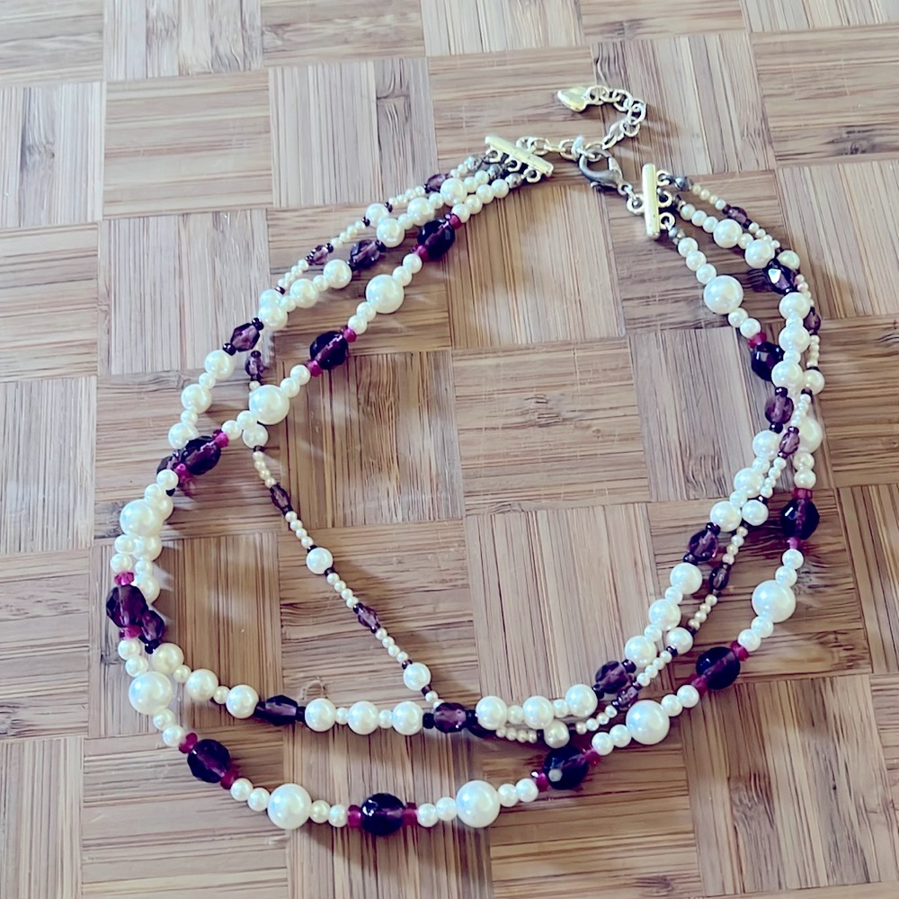 White and Purplish pink Necklace